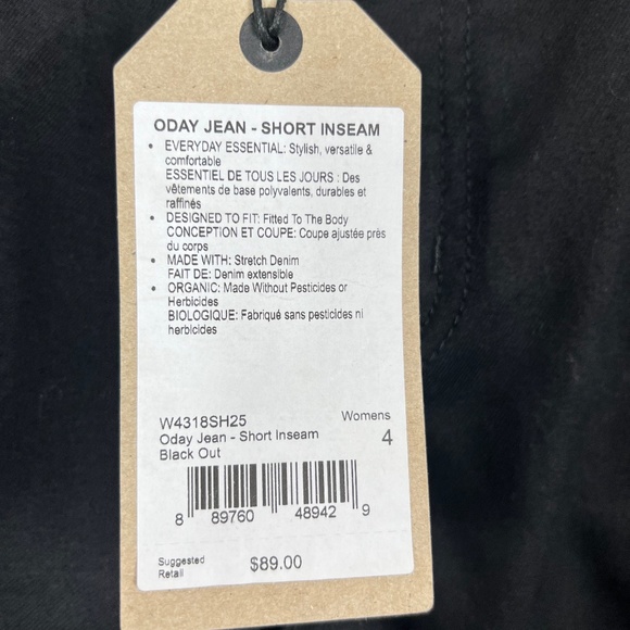 Prana Oday (yay!) Jean 4/27 28" inseam NWT Black Out, straight leg Sustainable - Picture 9 of 13